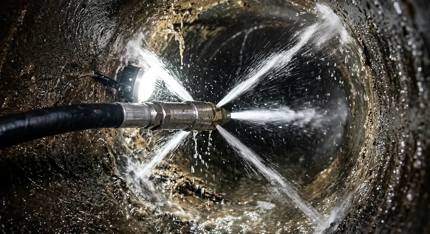 High-pressure hydro jetting nozzle cleaning sewer pipe for Storm Drain Cleaning in Hinesville